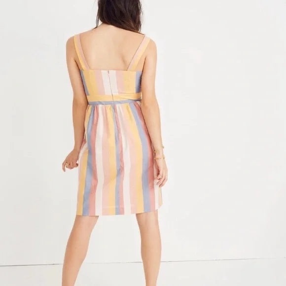 Madewell rainbow stripe tie bow front midi dress women’s 10 - Picture 2 of 11